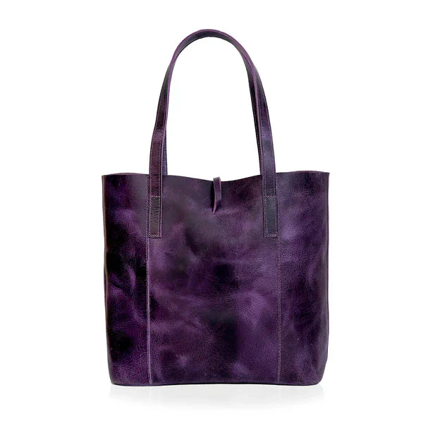 SEINNA LEATHER TOTE BAG - PURPLE - denverleathercraft