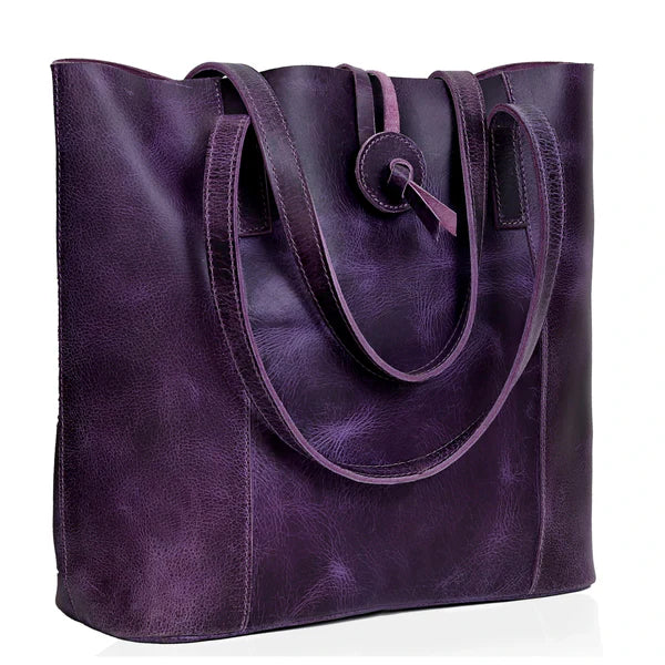 SEINNA LEATHER TOTE BAG - PURPLE - denverleathercraft