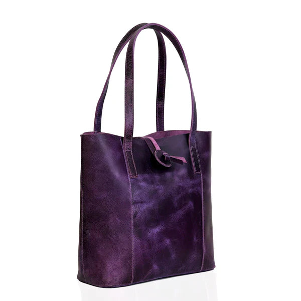 SEINNA LEATHER TOTE BAG - PURPLE - denverleathercraft