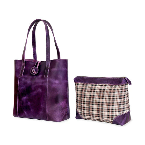 SEINNA LEATHER TOTE BAG - PURPLE - denverleathercraft