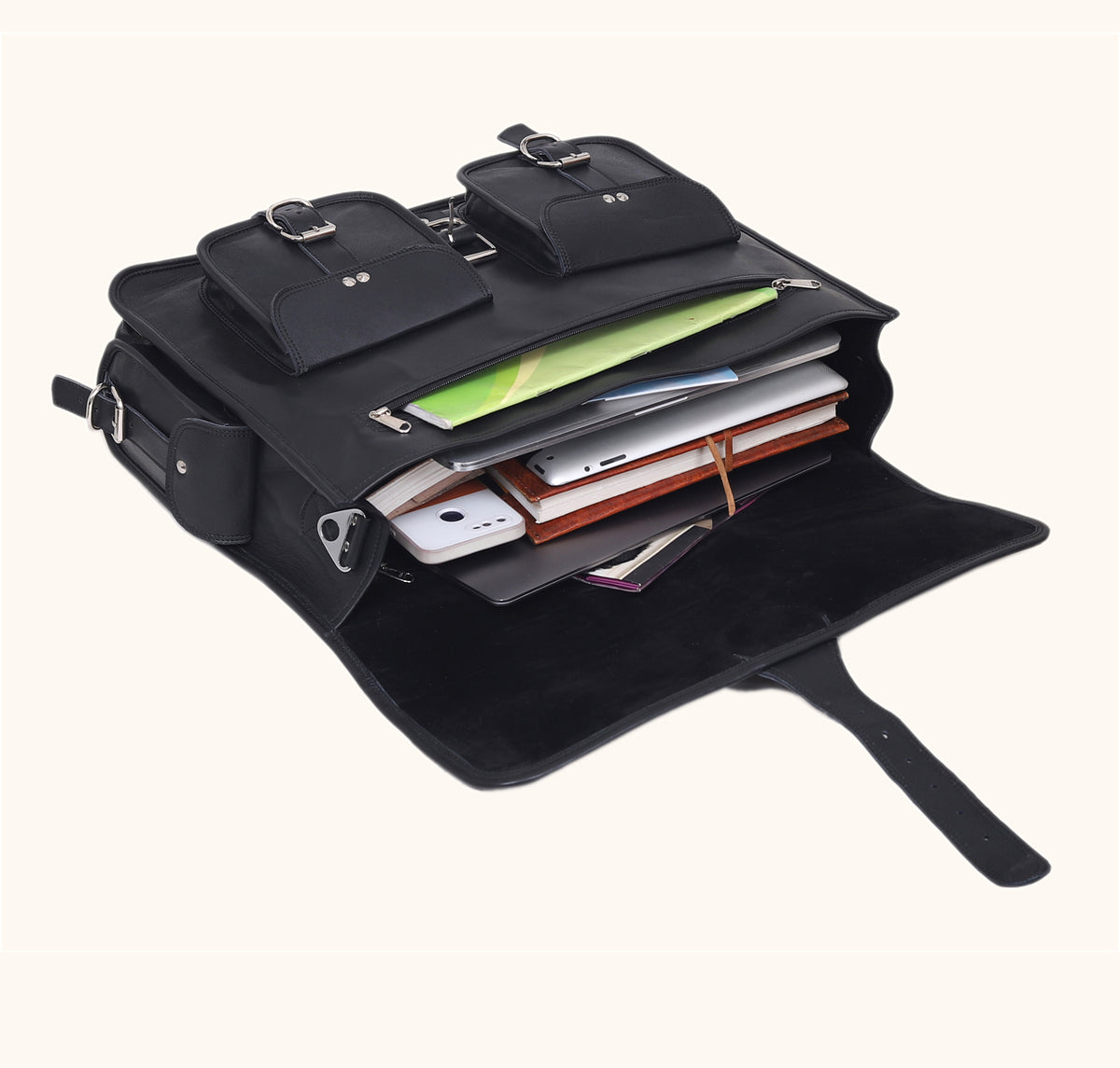 BLACK LEATHER MESSENGER BAG - denverleathercraft