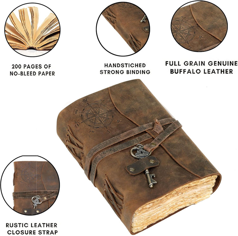 Compass Vintage Leather Journal - denverleathercraft