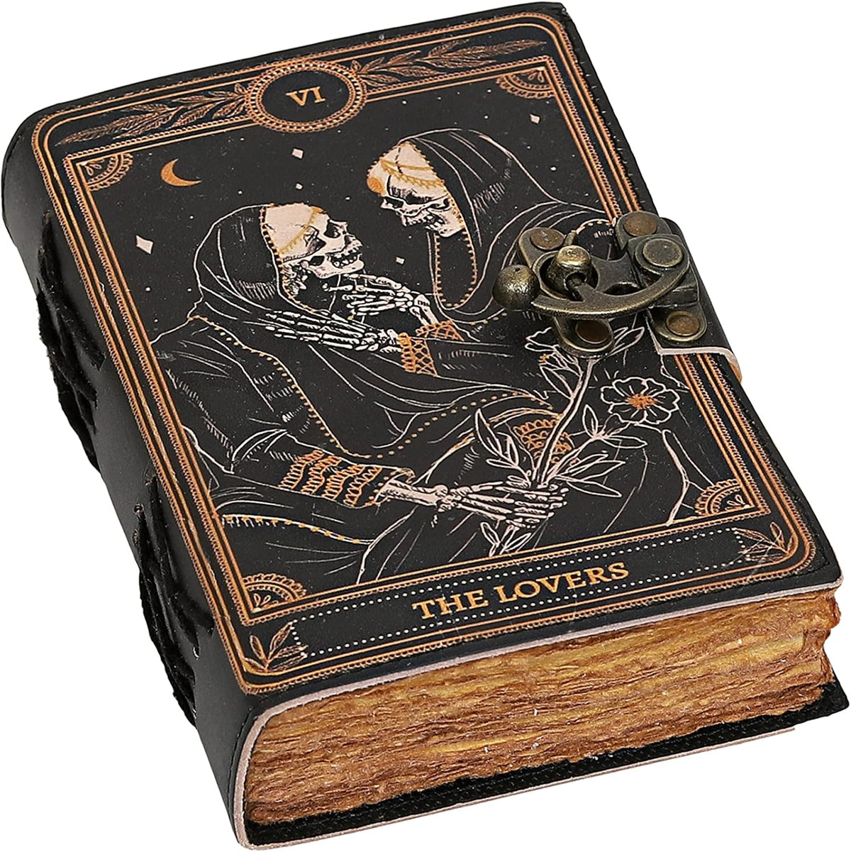 Leather Journal Deckle Edge Paper Grimoire Printed Journal The Lovers Tarot Notebook - denverleathercraft
