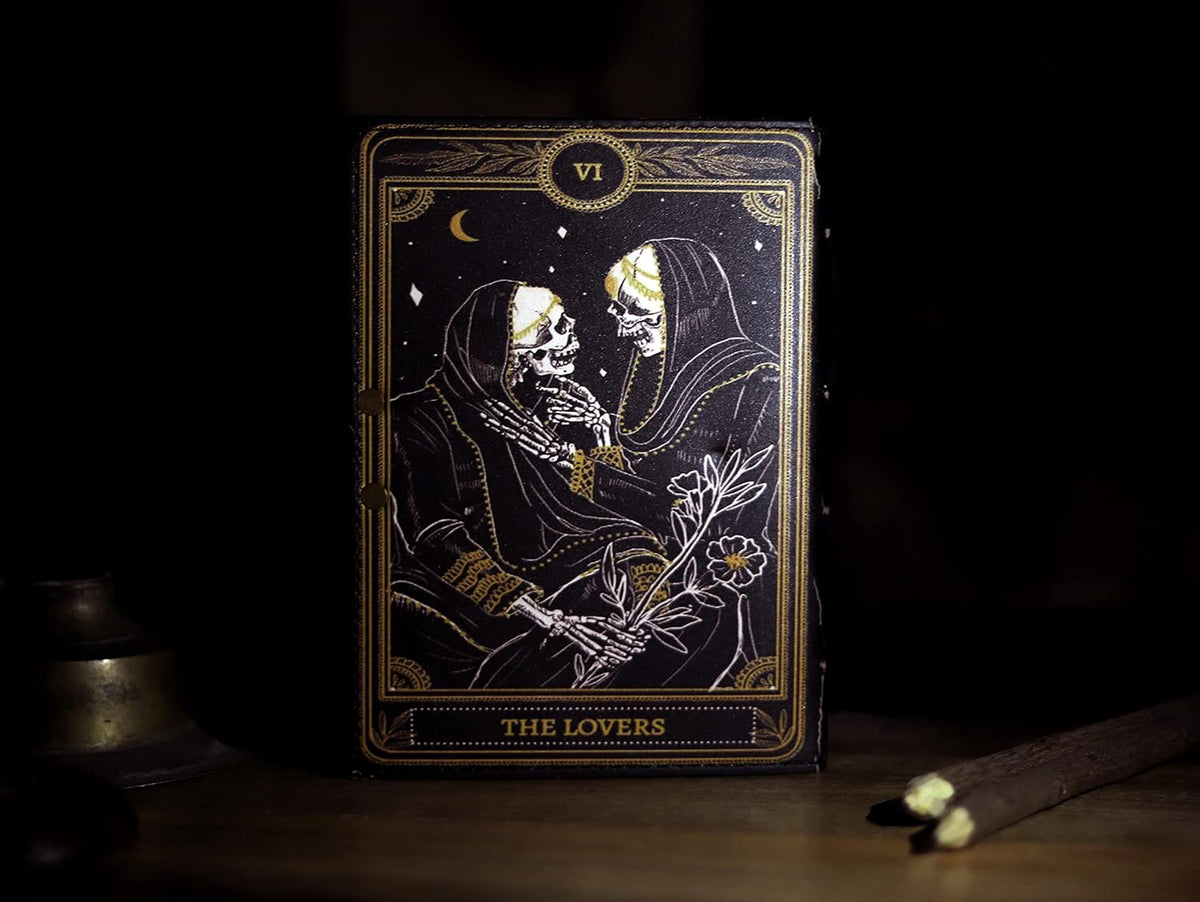 Leather Journal Deckle Edge Paper Grimoire Printed Journal The Lovers Tarot Notebook - denverleathercraft