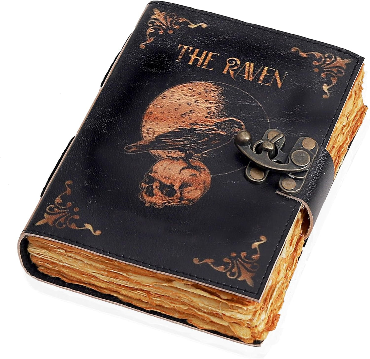 Leather Gothic Journal Magical Raven Skull Notebook - denverleathercraft