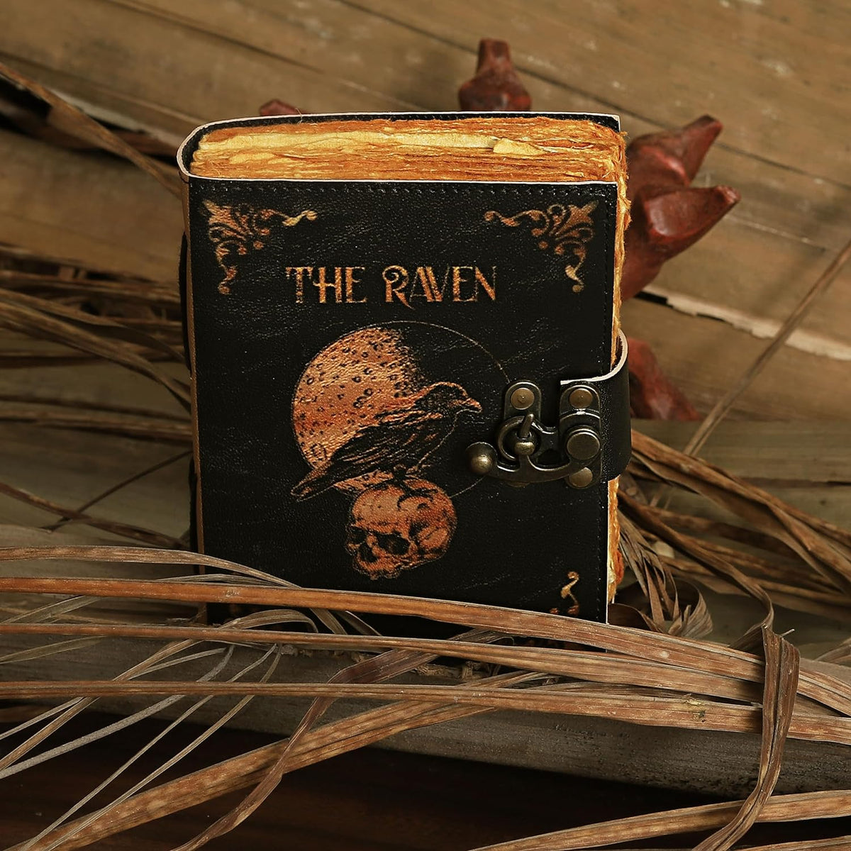 Leather Gothic Journal Magical Raven Skull Notebook - denverleathercraft