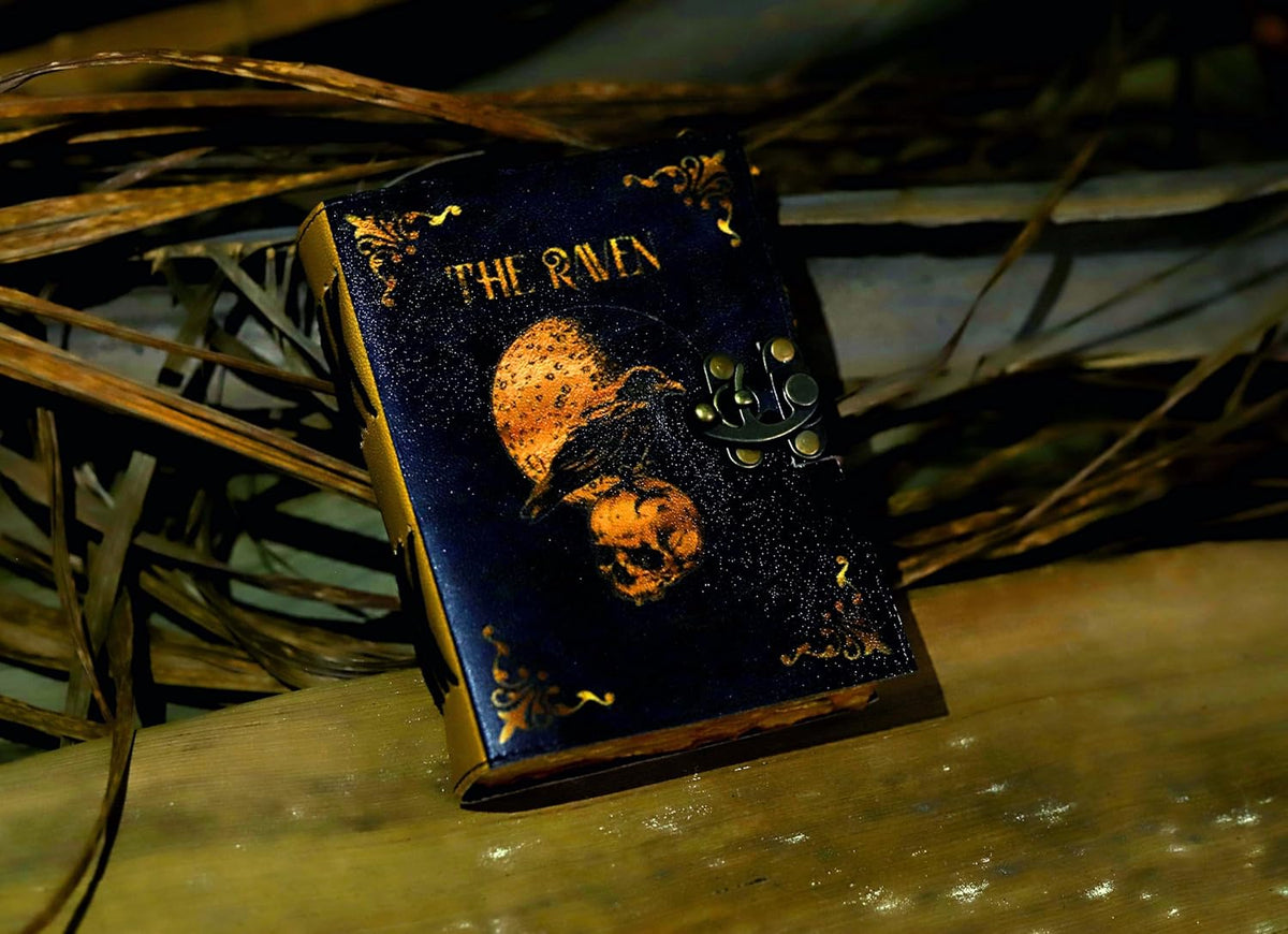 Leather Gothic Journal Magical Raven Skull Notebook - denverleathercraft