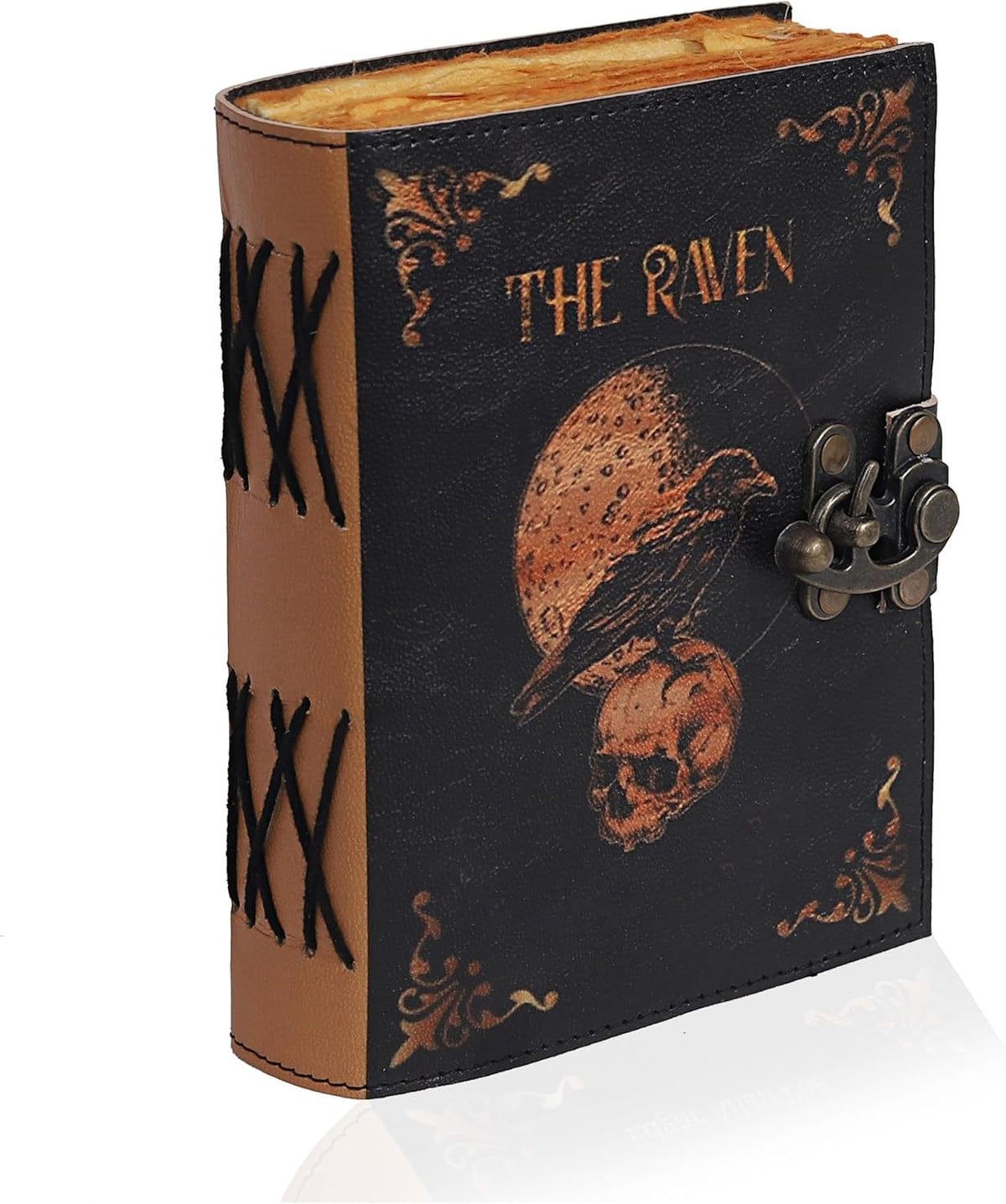 Leather Gothic Journal Magical Raven Skull Notebook - denverleathercraft
