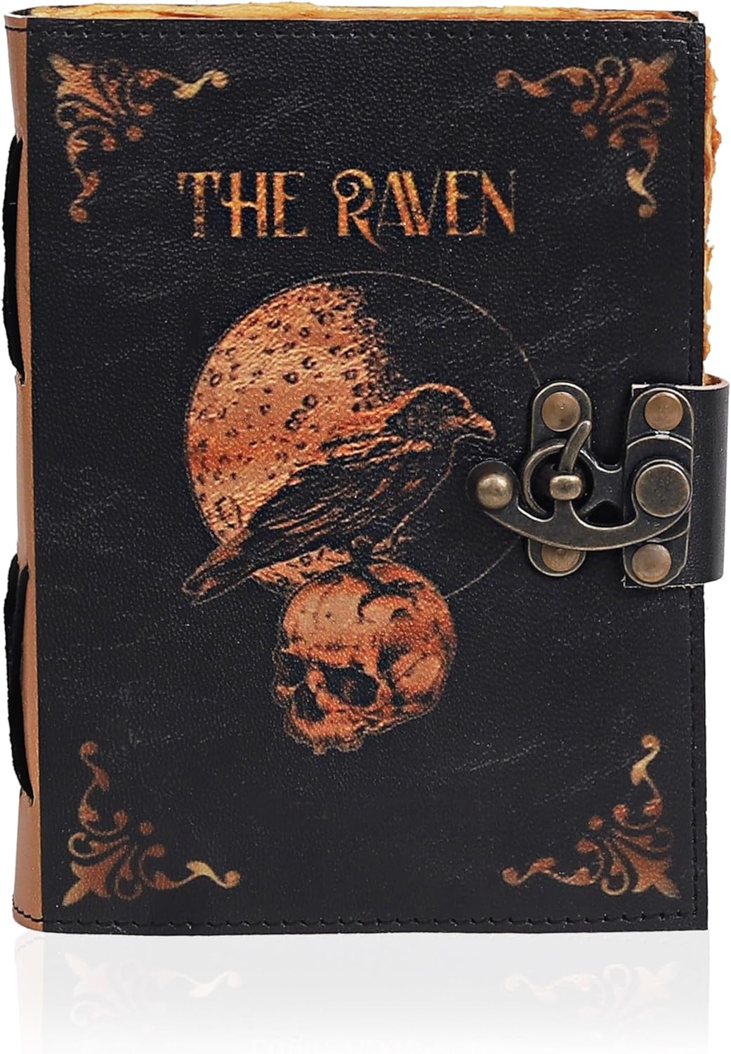Leather Gothic Journal Magical Raven Skull Notebook - denverleathercraft