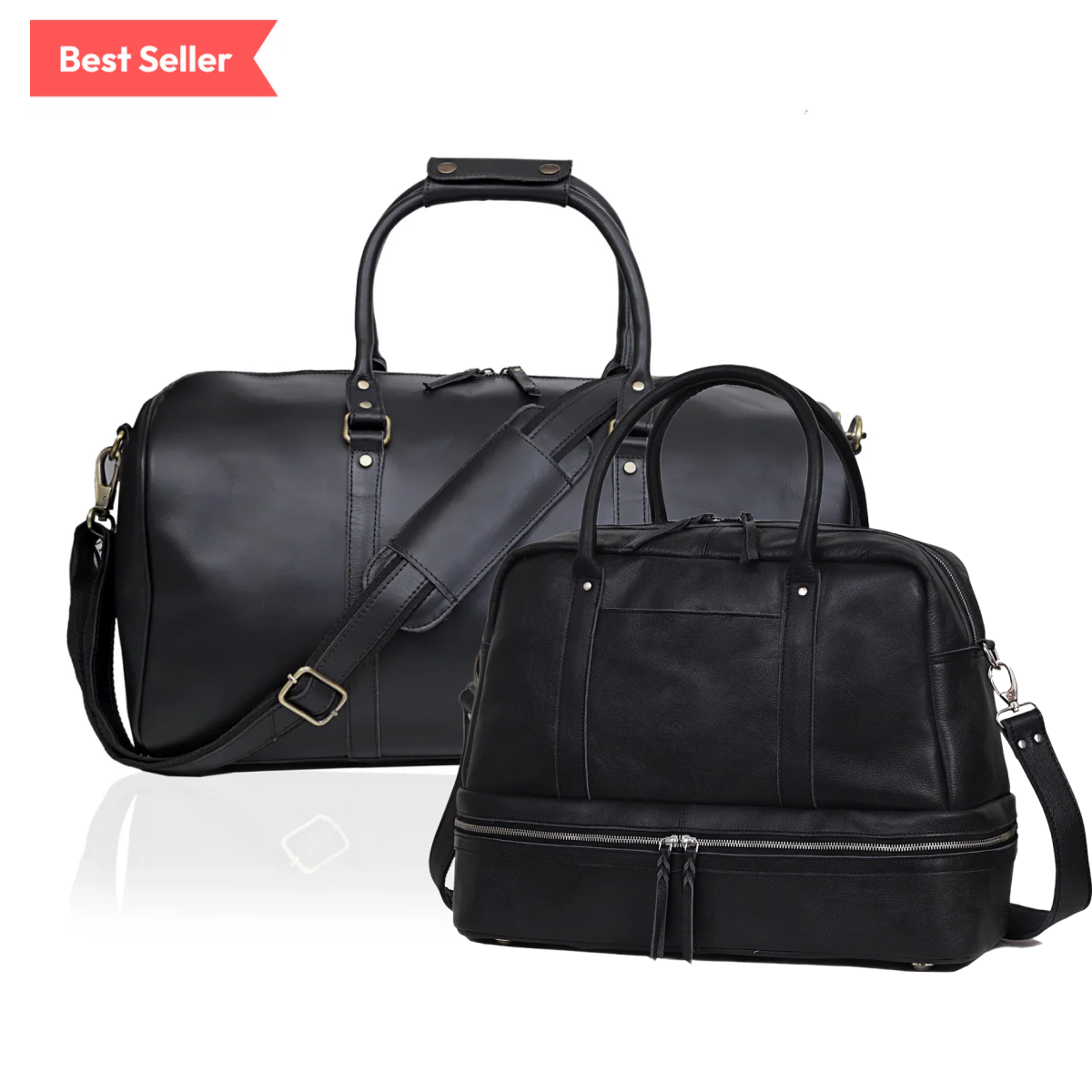 ALEXANDER LEATHER DUFFEL BAG FOR MEN - BLACK & WOMEN LEATHER DUFFLE BAG - BLACK-combo - denverleathercraft