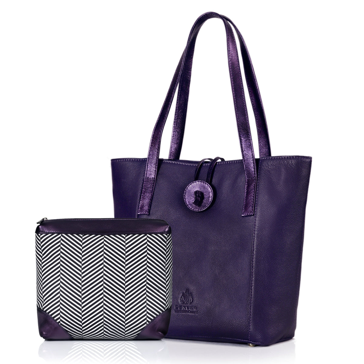 SEINNA LEATHER TOTE BAG - PEBBLED METALLIC BERRY PURPLE - denverleathercraft