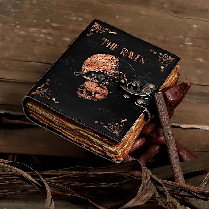 Leather Gothic Journal Magical Raven Skull Spiral Notebook