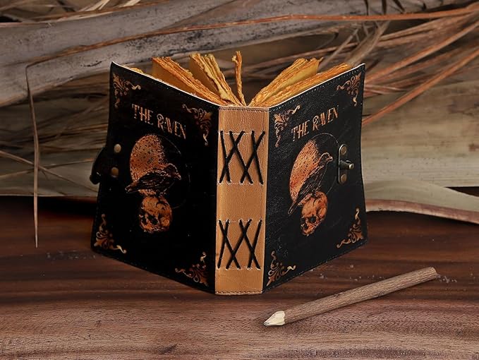 Leather Gothic Journal Magical Raven Skull Spiral Notebook