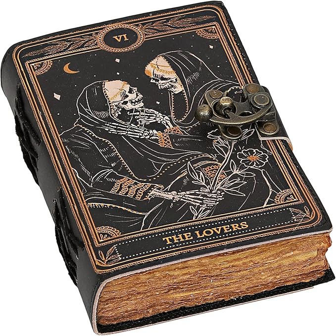 Book of Spells Leather Journal Deckle Edge Paper Grimoire Printed Journal