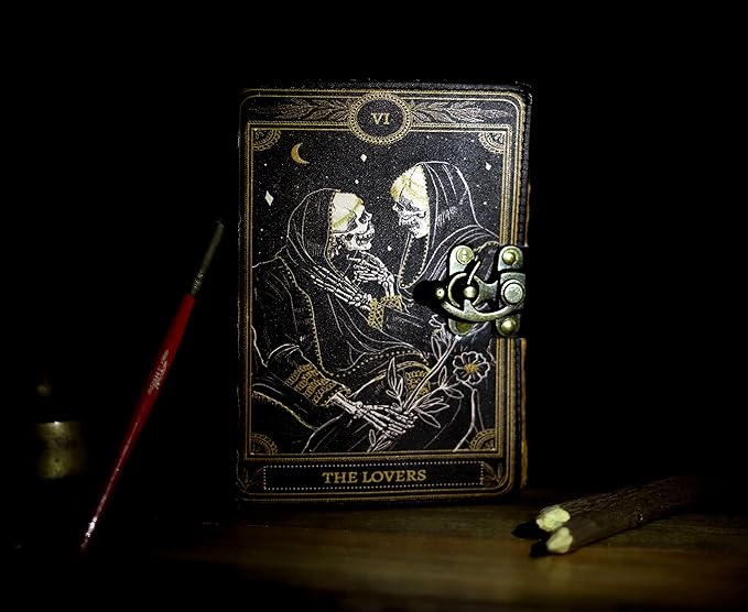 Book of Spells Leather Journal Deckle Edge Paper Grimoire Printed Journal