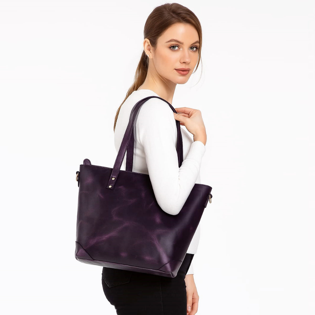 MARILYN BUFFALO LEATHER TOTE BAG - denverleathercraft