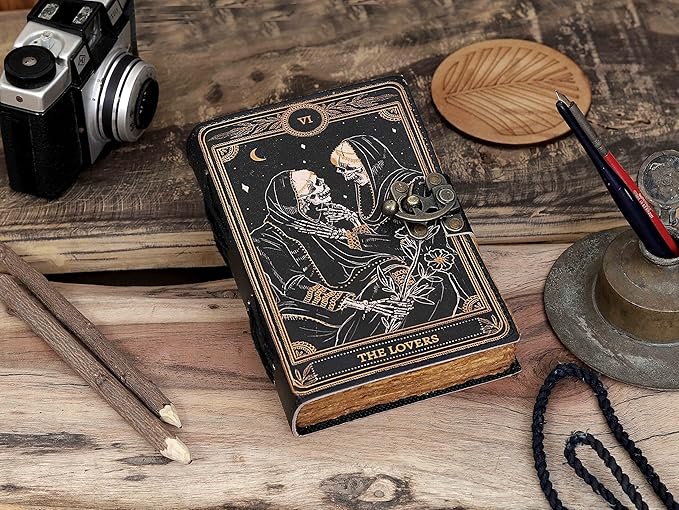 Book of Spells Leather Journal Deckle Edge Paper Grimoire Printed Journal