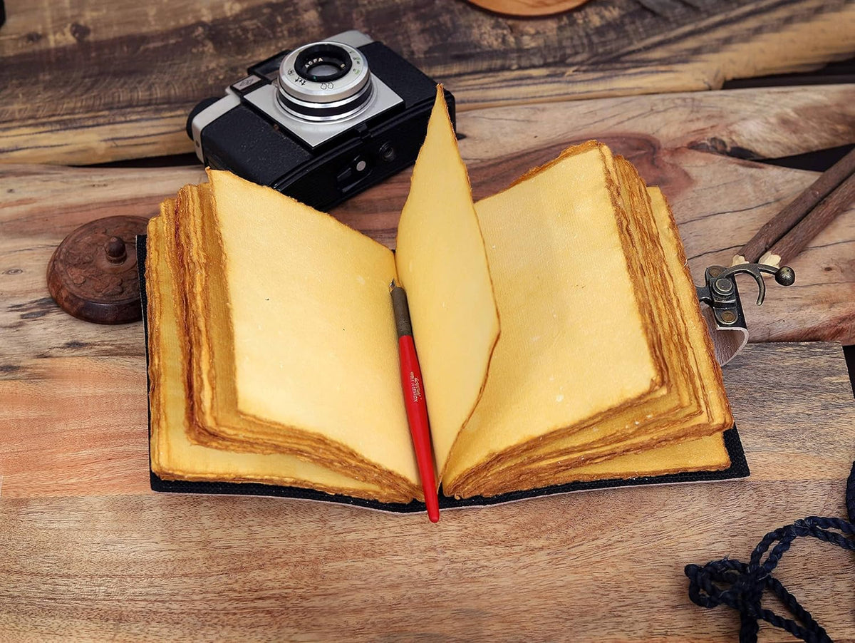 Book of Spells Leather Journal Deckle Edge Paper Grimoire Printed Journal