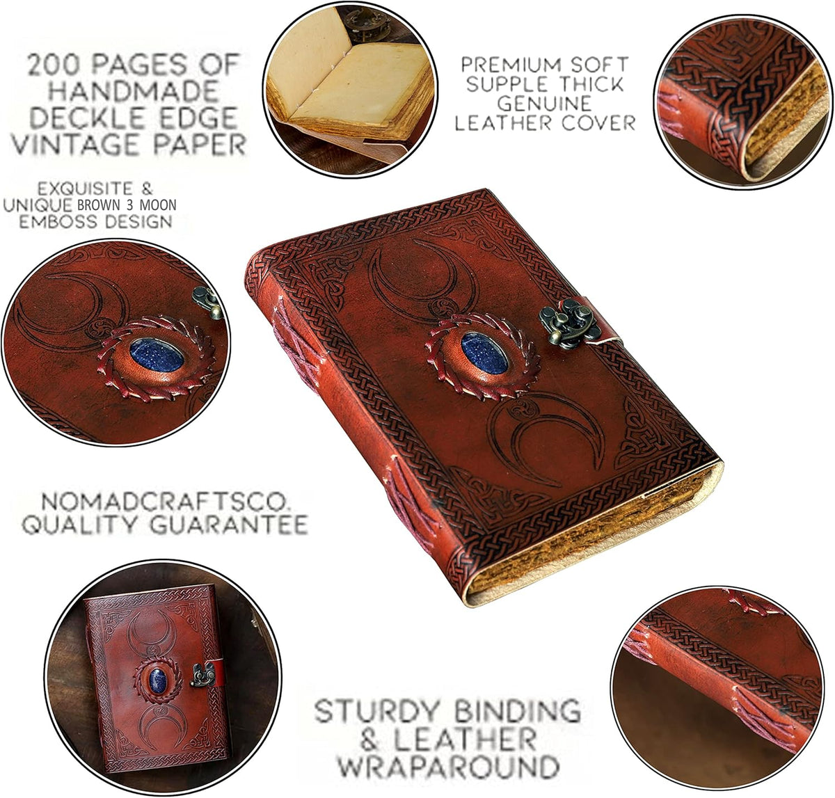 3 Moon Blue Lapiz  Leather Journal