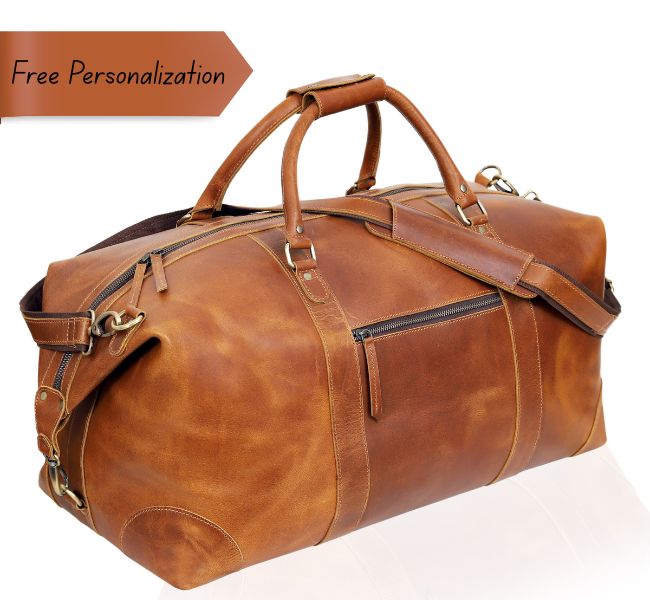 Dutch Large Tan Leather Duffel Bag for Men