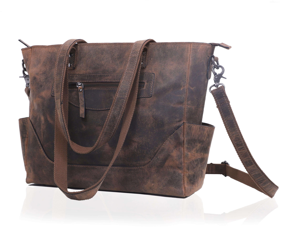MARILYN BUFFALO LEATHER LAPTOP TOTE BAG - denverleathercraft