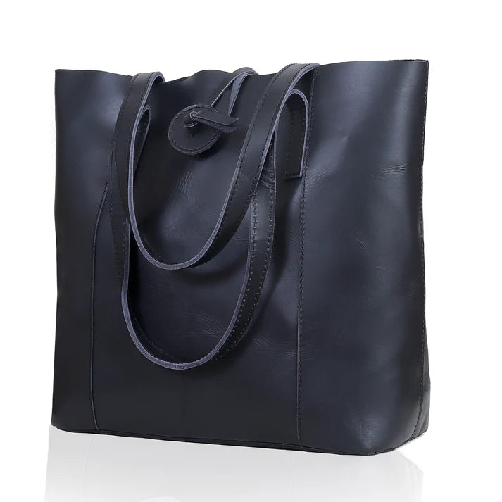 SEINNA LEATHER TOTE BAG - BLACK - denverleathercraft