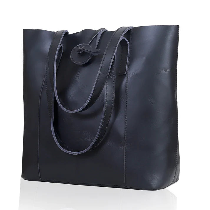 SEINNA LEATHER TOTE BAG - BLACK - denverleathercraft