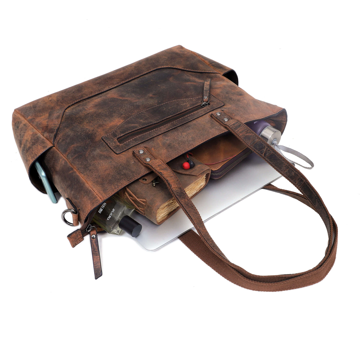 MARILYN BUFFALO LEATHER LAPTOP TOTE BAG - denverleathercraft