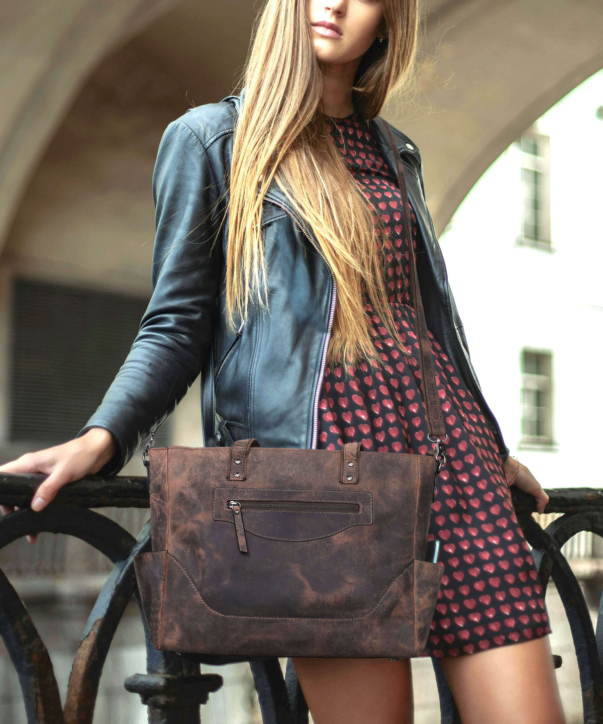 MARILYN BUFFALO LEATHER LAPTOP TOTE BAG - denverleathercraft