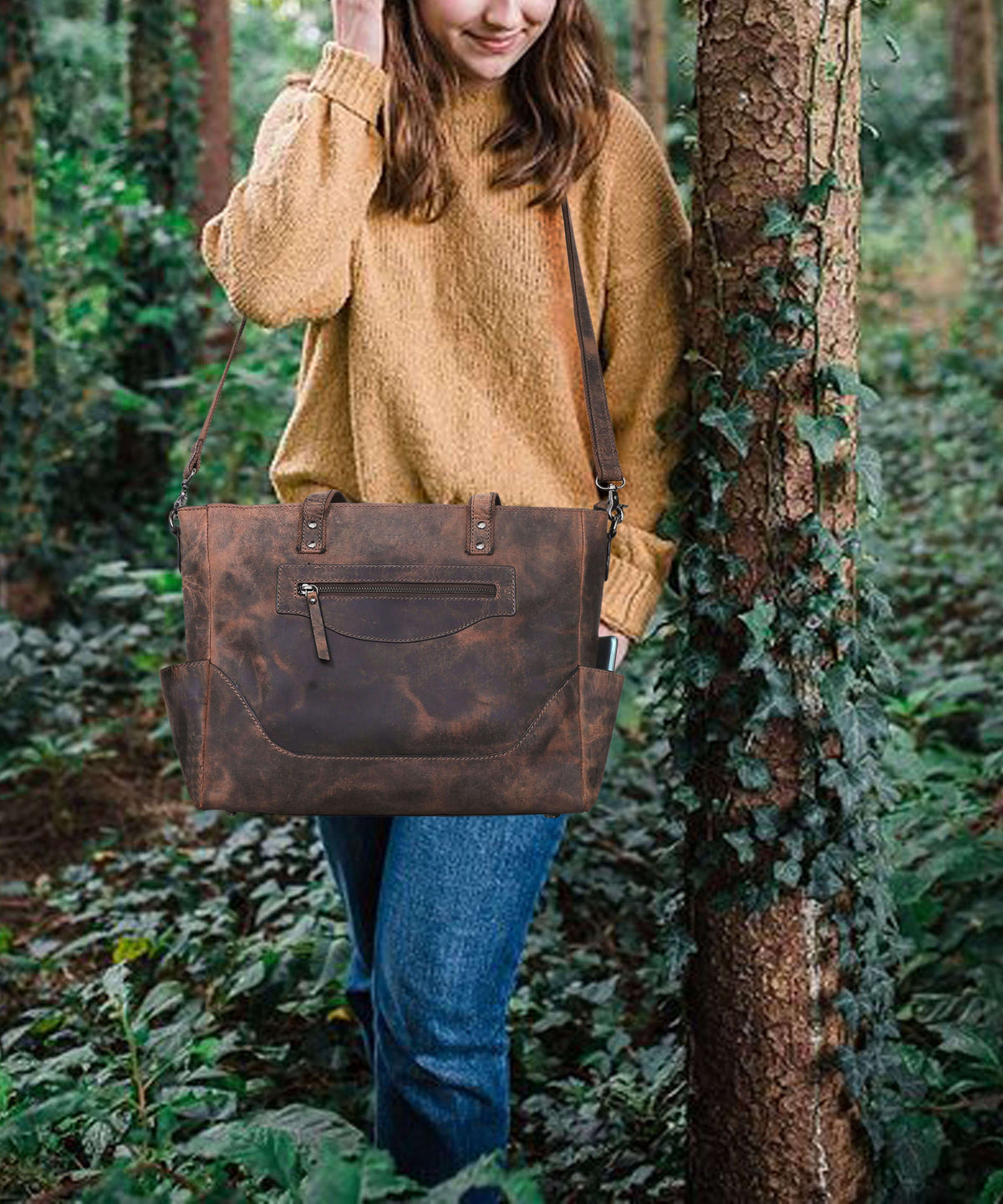 MARILYN BUFFALO LEATHER LAPTOP TOTE BAG - denverleathercraft