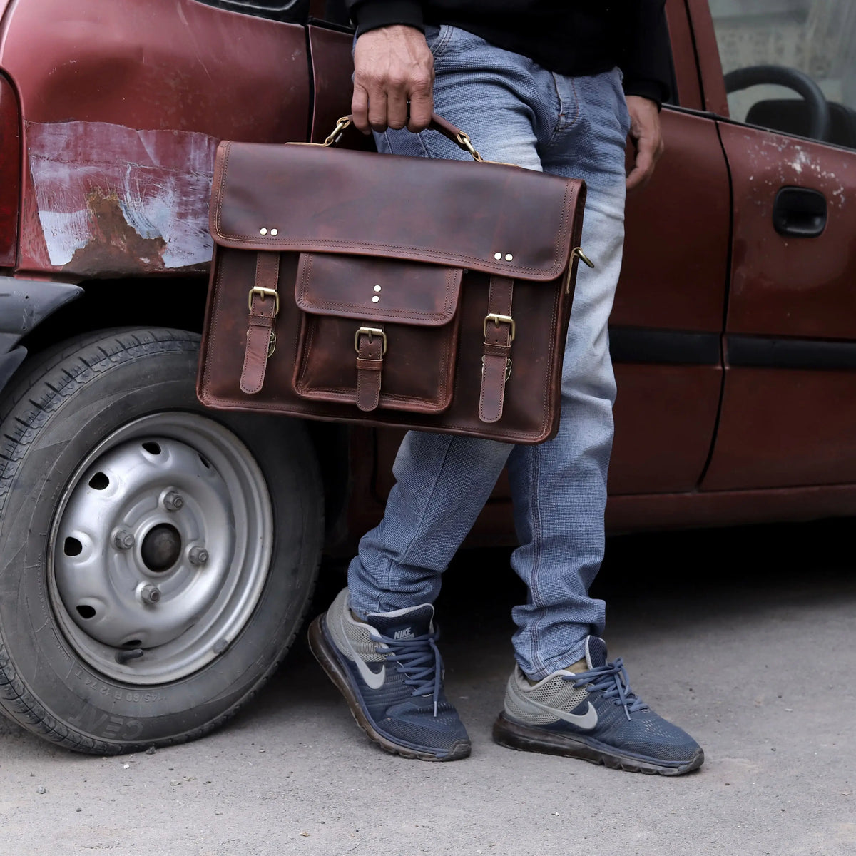 Roosevelt Buffalo Leather Messenger Bag - denverleathercraft
