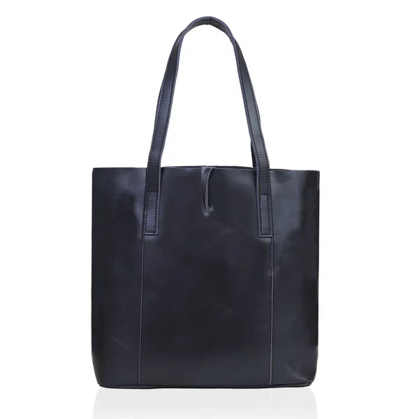 SEINNA LEATHER TOTE BAG - BLACK - denverleathercraft