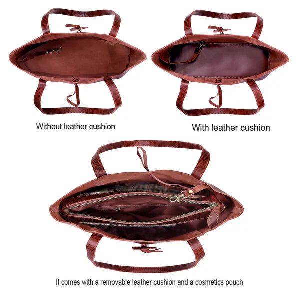 SEINNA LEATHER TOTE BAG - RED - denverleathercraft