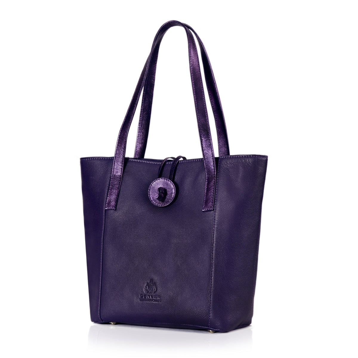 SEINNA LEATHER TOTE BAG - PEBBLED PURPLE - denverleathercraft