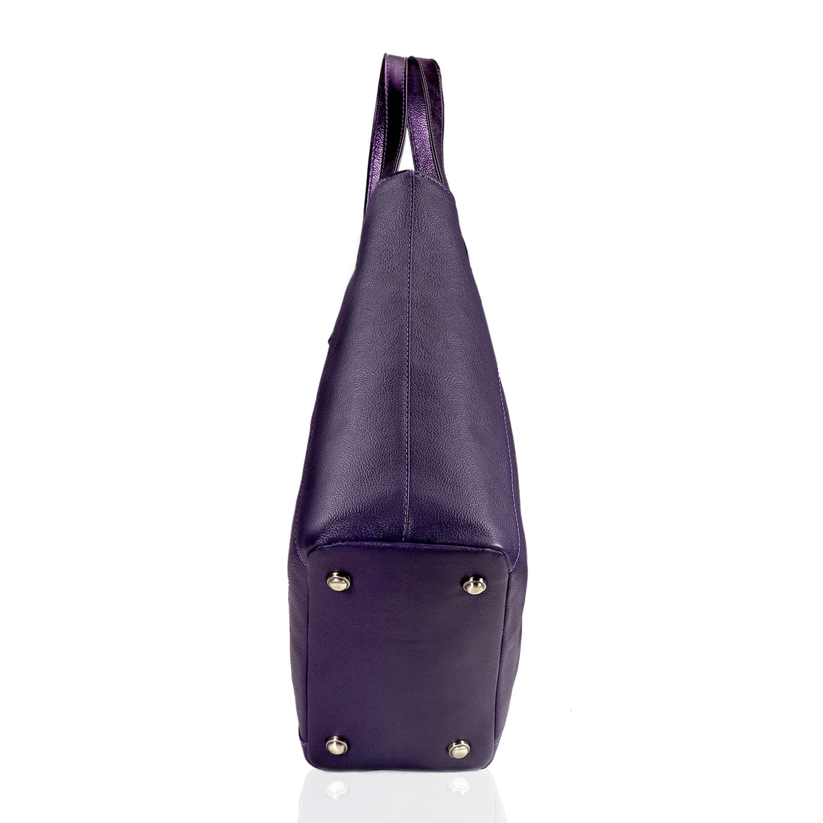 SEINNA LEATHER TOTE BAG - PEBBLED METALLIC BERRY PURPLE - denverleathercraft