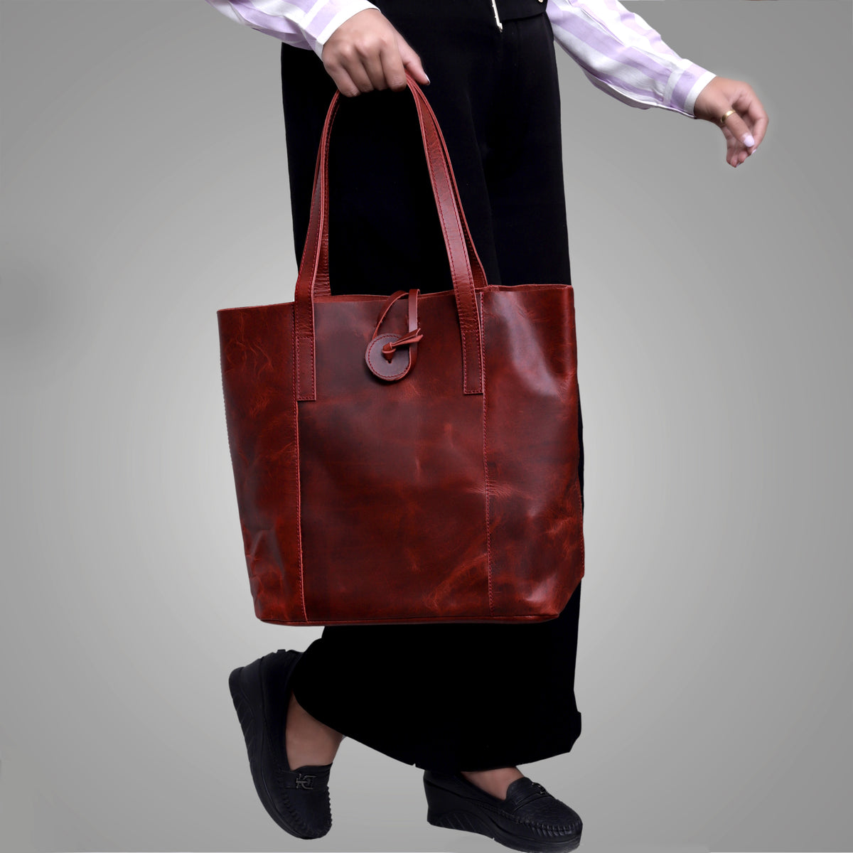 SEINNA LEATHER RED TOTE BAG - denverleathercraft