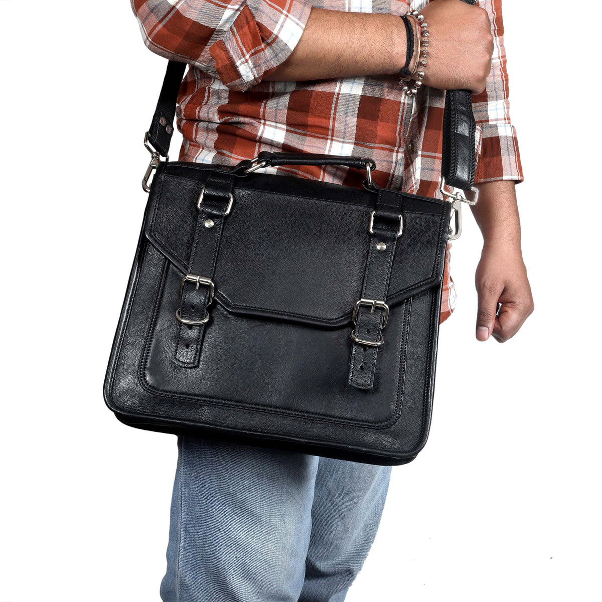 JAKE BLACK LEATHER MESSENGER BAG - denverleathercraft