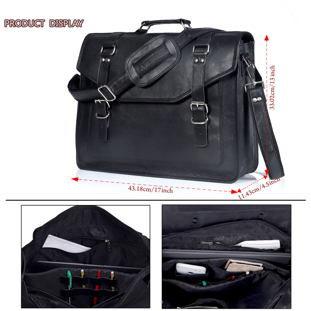 JAKE BLACK LEATHER MESSENGER BAG - denverleathercraft