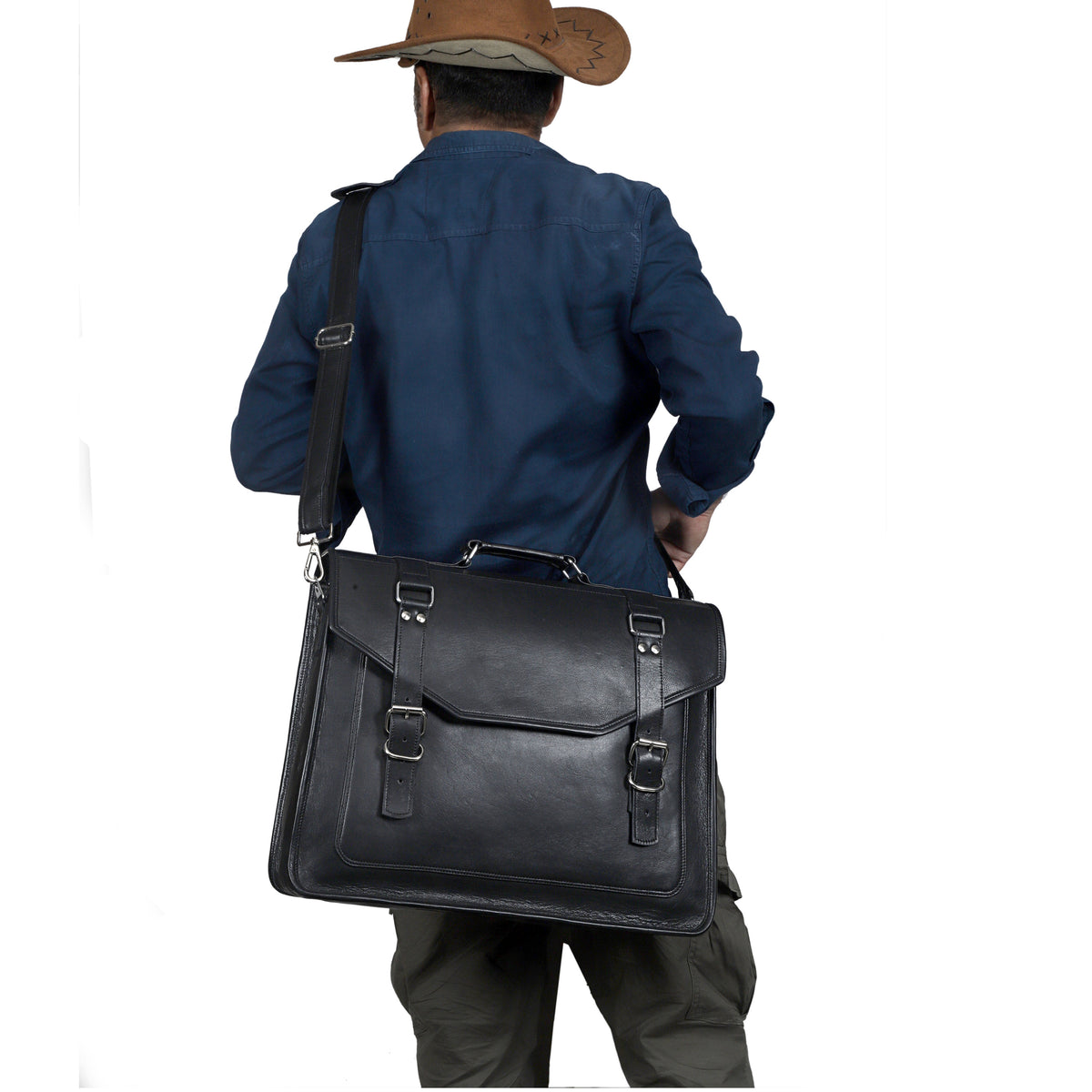 JAKE BLACK LEATHER MESSENGER BAG - denverleathercraft