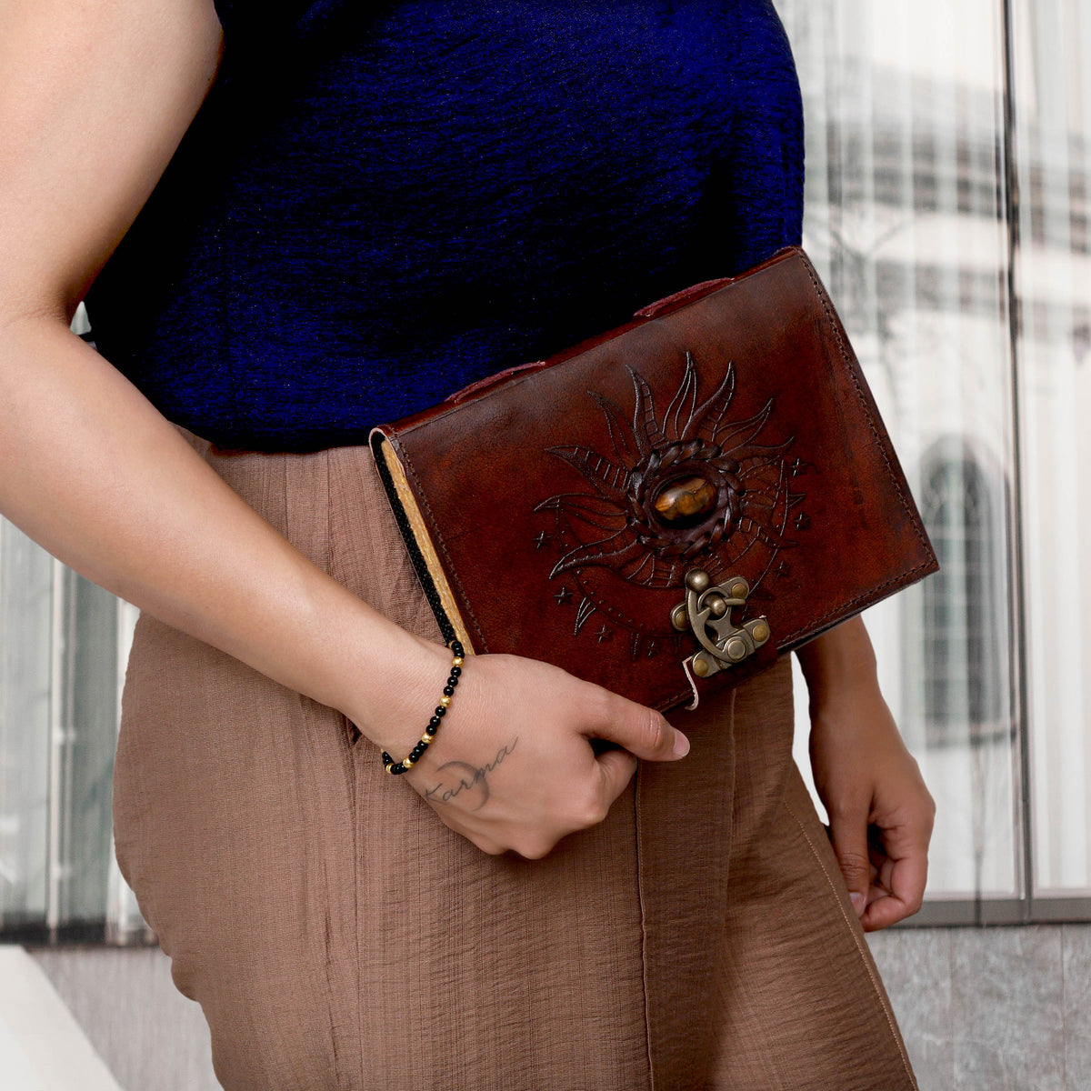 Leather Tiger stone journal - denverleathercraft