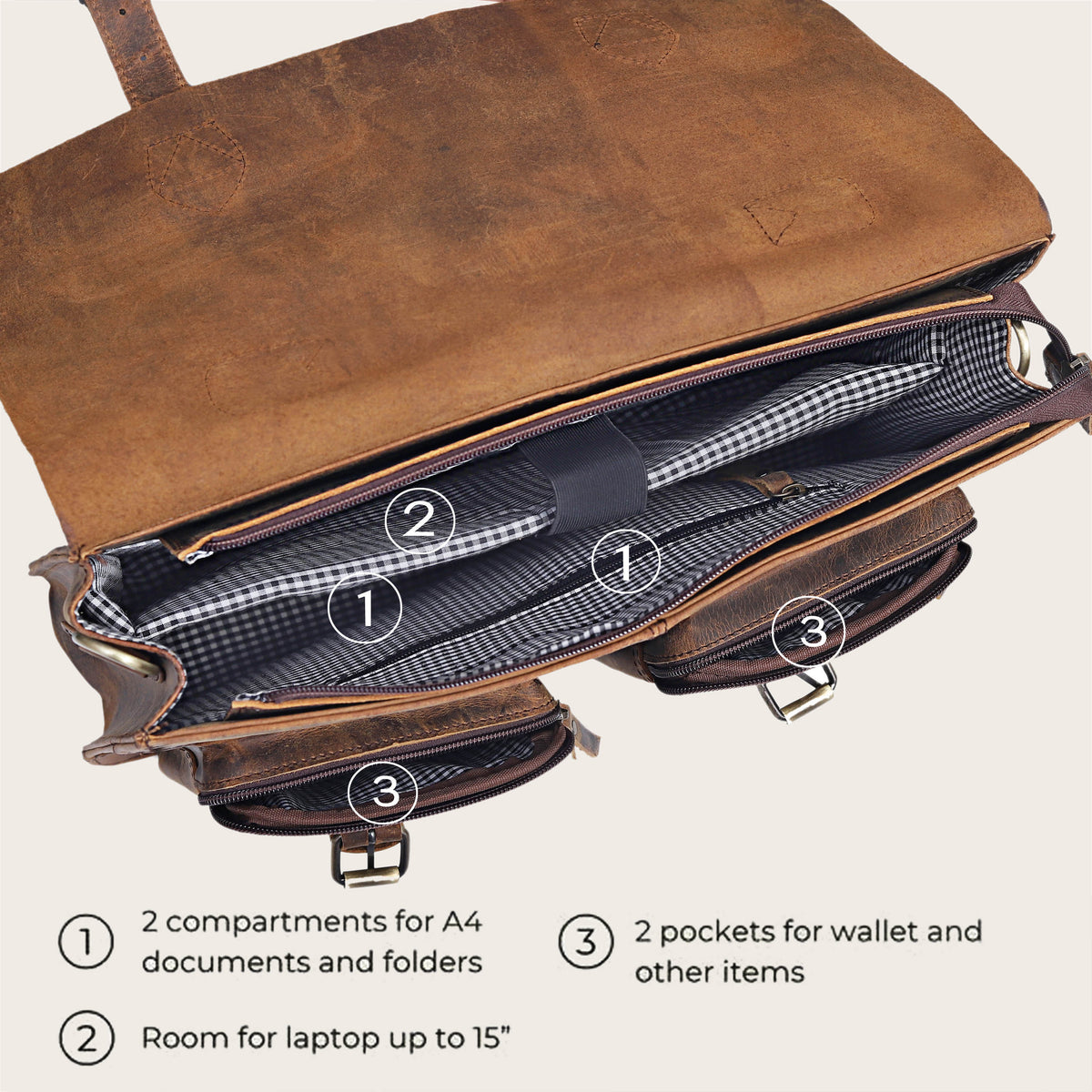 POTTER LEATHER MESSENGER BRIEFCASE BAG - denverleathercraft