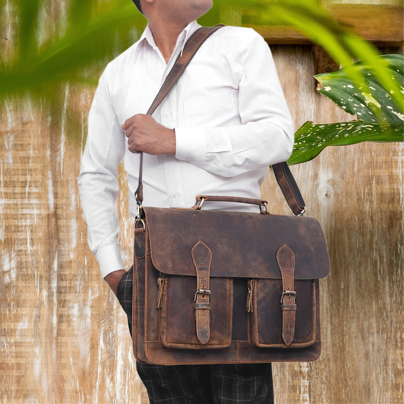 POTTER LEATHER MESSENGER BRIEFCASE BAG - denverleathercraft