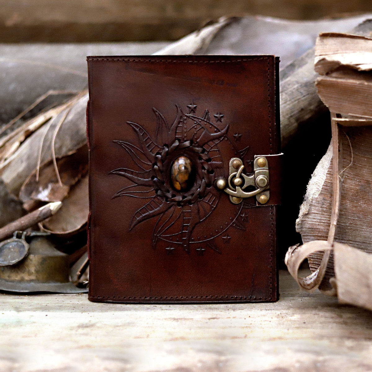 Leather Tiger stone journal - denverleathercraft