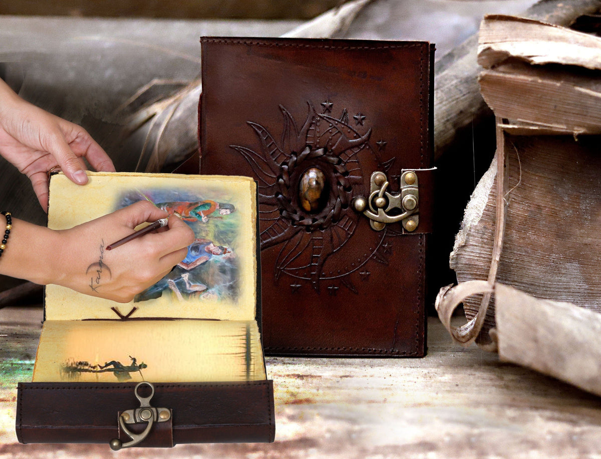 Leather Tiger stone journal - denverleathercraft