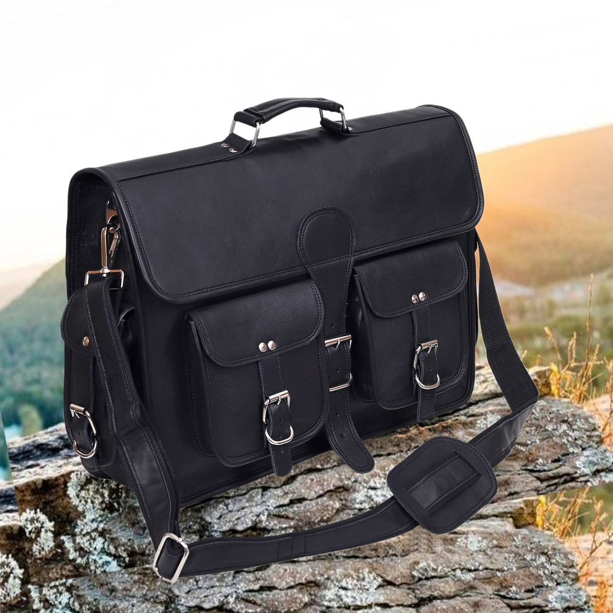 BLACK LEATHER MESSENGER BAG - denverleathercraft
