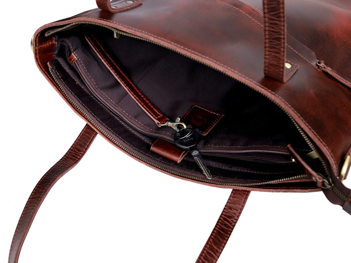 MARILYN BUFFALO LEATHER TOTE BAG - denverleathercraft