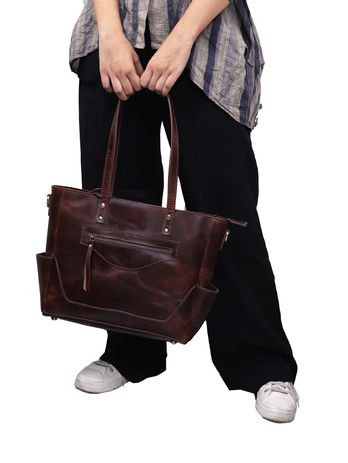 MARILYN BUFFALO LEATHER LAPTOP TOTE BAG - denverleathercraft