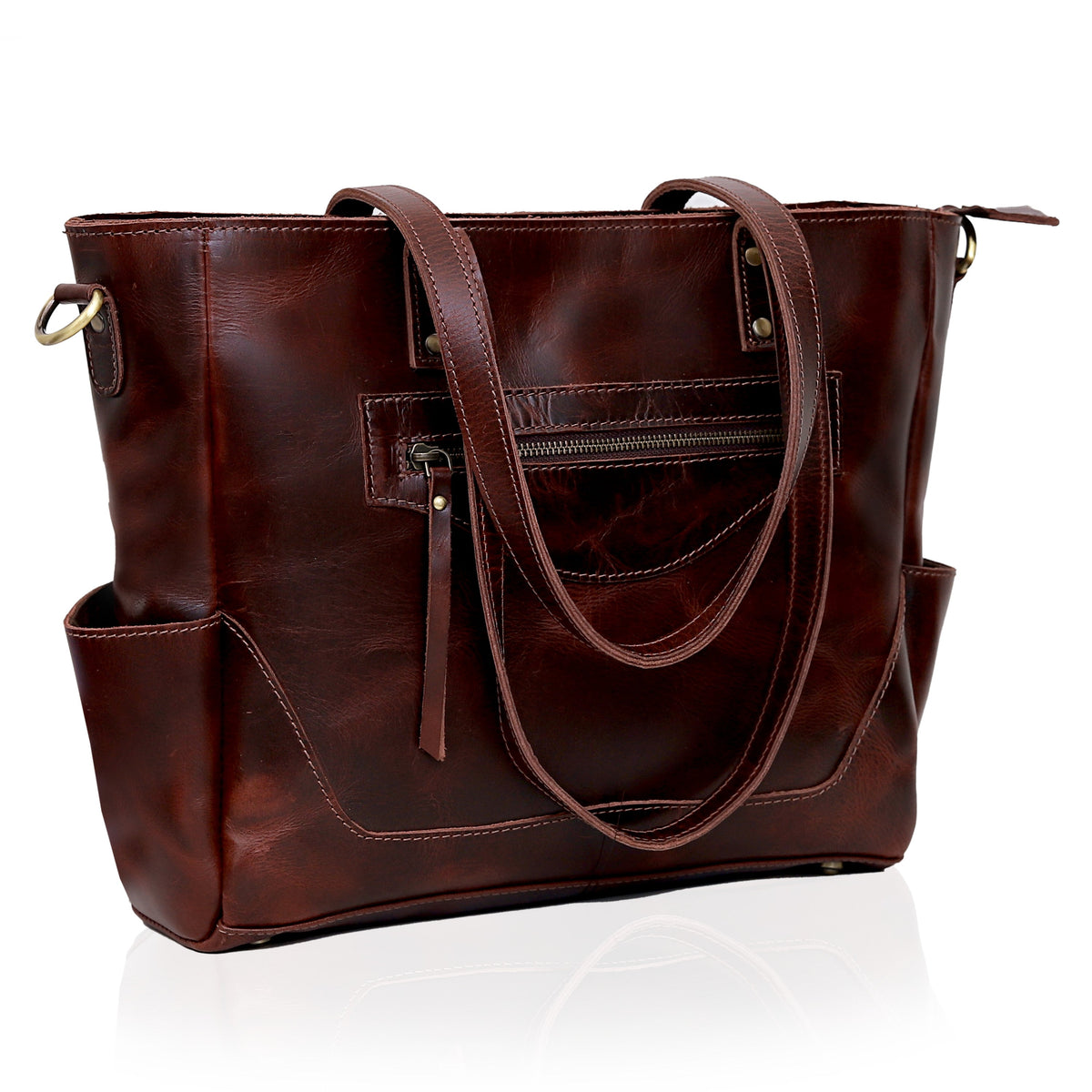MARILYN BUFFALO LEATHER LAPTOP TOTE BAG - denverleathercraft