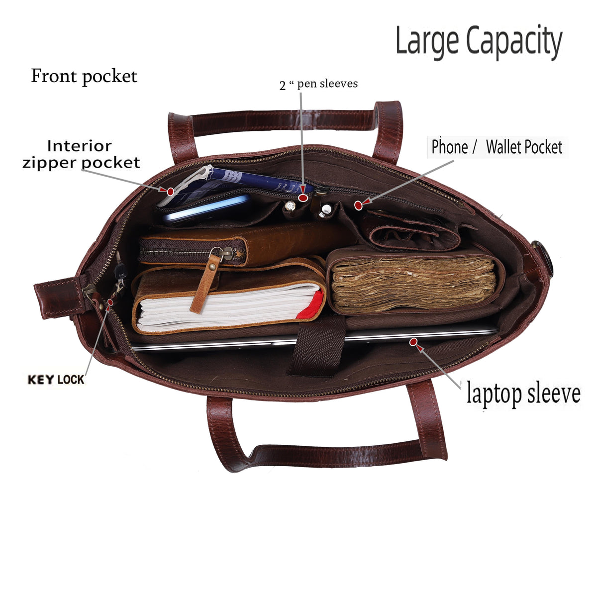 MARILYN BUFFALO LEATHER LAPTOP TOTE BAG - denverleathercraft