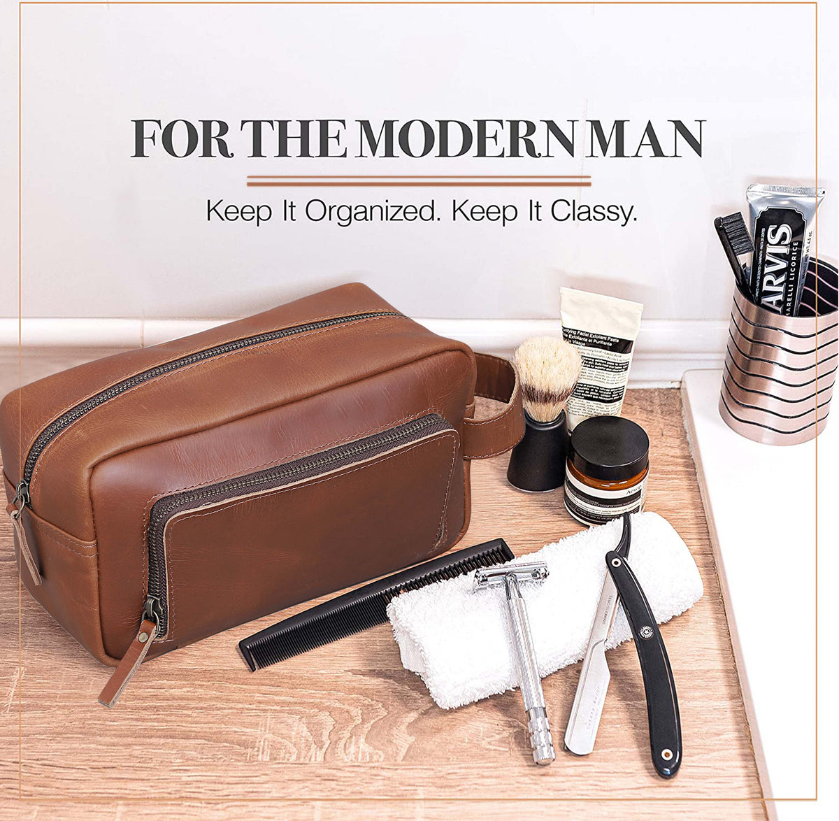 ARNOLD LEATHER TOILETRY DOPP KIT - denverleathercraft